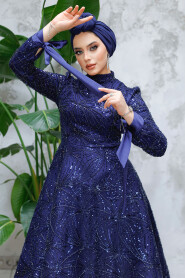 Modest Navy Blue Elegant Evening Gown 4908L - 6