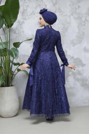 Modest Navy Blue Elegant Evening Gown 4908L - 7