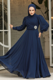 Modest Navy Blue Engagement Dress 45221L - 2