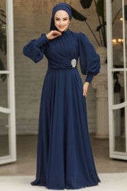 Modest Navy Blue Engagement Dress 45221L - 3