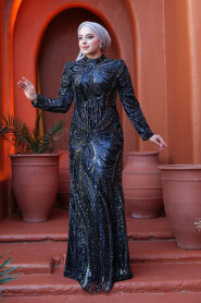 Modest Navy Blue Engagement Dress 50651L - 2