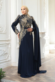 Modest Navy Blue Engagement Dress 51423L - 2