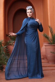 Modest Navy Blue Engagement Dress 5296L - 1