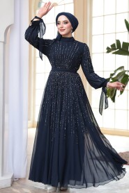 Modest Navy Blue Engagement Gown 25913L - 4