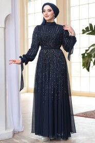 Modest Navy Blue Engagement Gown 25913L - 3