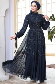Modest Navy Blue Engagement Gown 25913L - 2