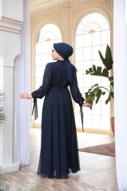 Modest Navy Blue Engagement Gown 25913L - 5