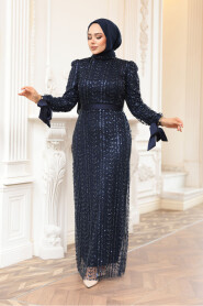 Modest Navy Blue Engagement Gown 4891L 