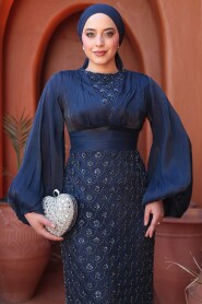 Modest Navy Blue Engagement Gown 4961L - 2