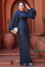 Modest Navy Blue Engagement Gown 4961L - 3