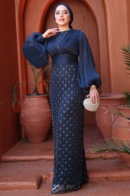 Modest Navy Blue Engagement Gown 4961L - 4