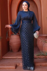 Modest Navy Blue Engagement Gown 4961L - 5