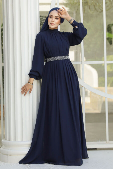 Modest Navy Blue Evening Dress 25888L - NEVA STYLE