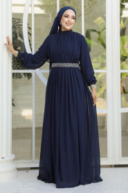 Modest Navy Blue Evening Dress 25888L - 2