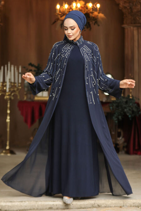 Modest Navy Blue Evening Dress 25903L - NEVA STYLE