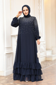 Modest Navy Blue Evening Dress 25906L - 1