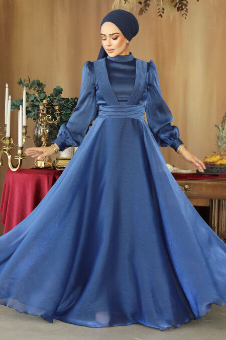 Modest Navy Blue Evening Dress 45701L - NEVA STYLE