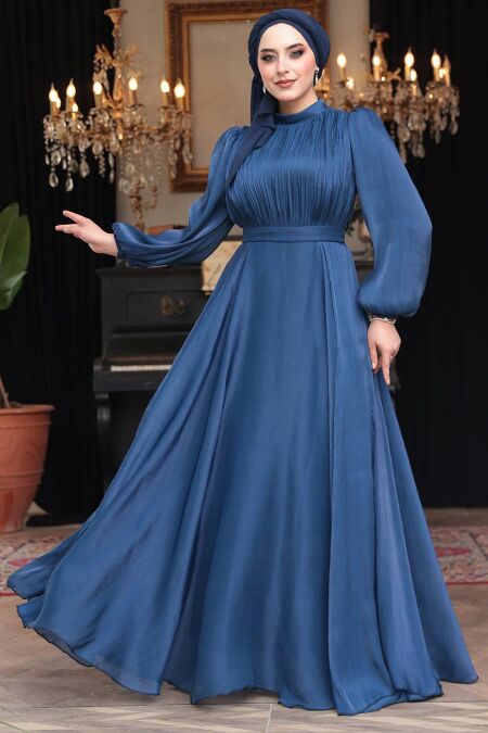 Modest Navy Blue Evening Dress 51072L - NEVA STYLE