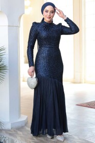 Modest Navy Blue Evening Dress 52057L - 4