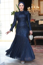 Modest Navy Blue Evening Dress 52057L - 5