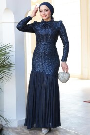 Modest Navy Blue Evening Dress 52057L - 3