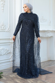 Modest Navy Blue Evening Dress 52361L - 4