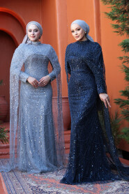 Modest Navy Blue Evening Dress 52361L - 5