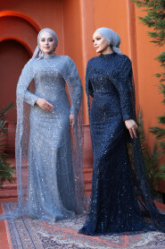 Modest Navy Blue Evening Dress 52361L - 6