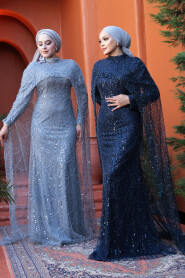 Modest Navy Blue Evening Dress 52361L - 7