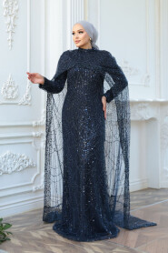 Modest Navy Blue Evening Dress 52361L - 1