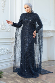 Modest Navy Blue Evening Dress 52361L - 2