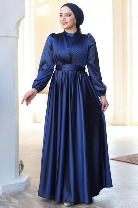 Modest Navy Blue Evening Gown 23821L - NEVA STYLE