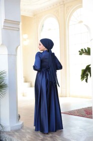 Modest Navy Blue Evening Gown 23821L - 4
