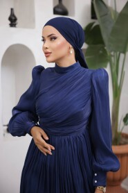 Modest Navy Blue Evening Gown 44081L - 2