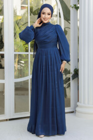 Modest Navy Blue Evening Gown 44081L - 2