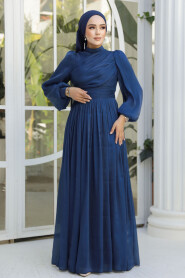 Modest Navy Blue Evening Gown 44081L - 1