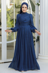 Modest Navy Blue Evening Gown 44081L - 3