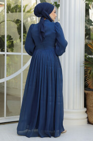 Modest Navy Blue Evening Gown 44081L - 4