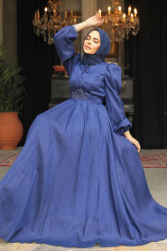 Modest Navy Blue Evening Gown 45581L - 1