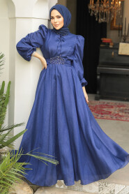 Modest Navy Blue Evening Gown 45581L - 3