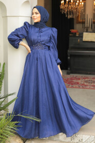 Modest Navy Blue Evening Gown 45581L - 4
