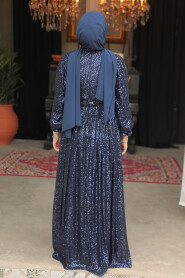 Modest Navy Blue Evening Gown With Long Sleeve 44961L - 3