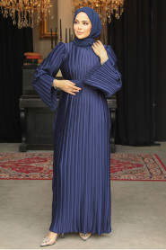 Modest Navy Blue Evening Gown With Sleeve 45771L - 1
