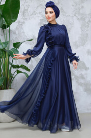 Modest Navy Blue Evening Long Dress 48571L - 2