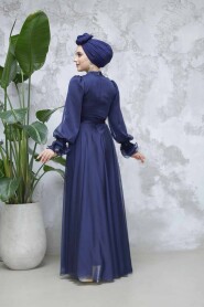 Modest Navy Blue Evening Long Dress 48571L - 4