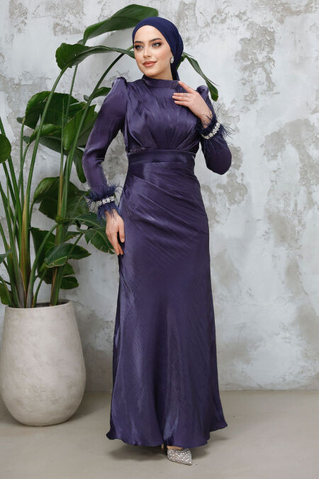 Modest Navy Blue Evening Long Dress 50481L - NEVA STYLE