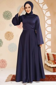 Modest Navy Blue Evening Long Sleeve Dress 6157L - 2