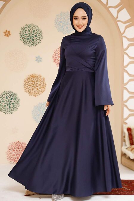 Modest Navy Blue Evening Long Sleeve Dress 6157L - NEVA STYLE