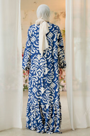 Modest Navy Blue Floral Dress 15723L - 3