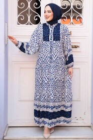 Modest Navy Blue Floral Dress 18245L - 2